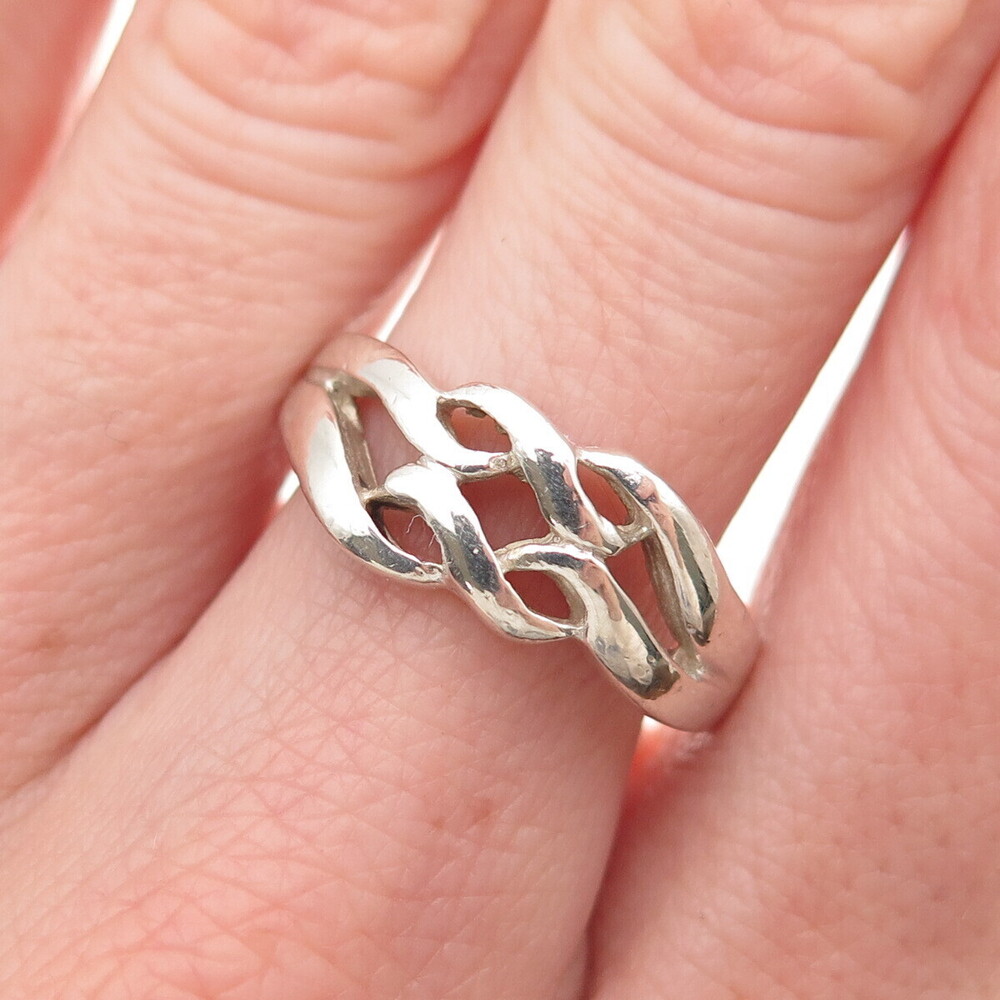 925 Sterling Silver Vintage Modernist Wavy Ring Size 9